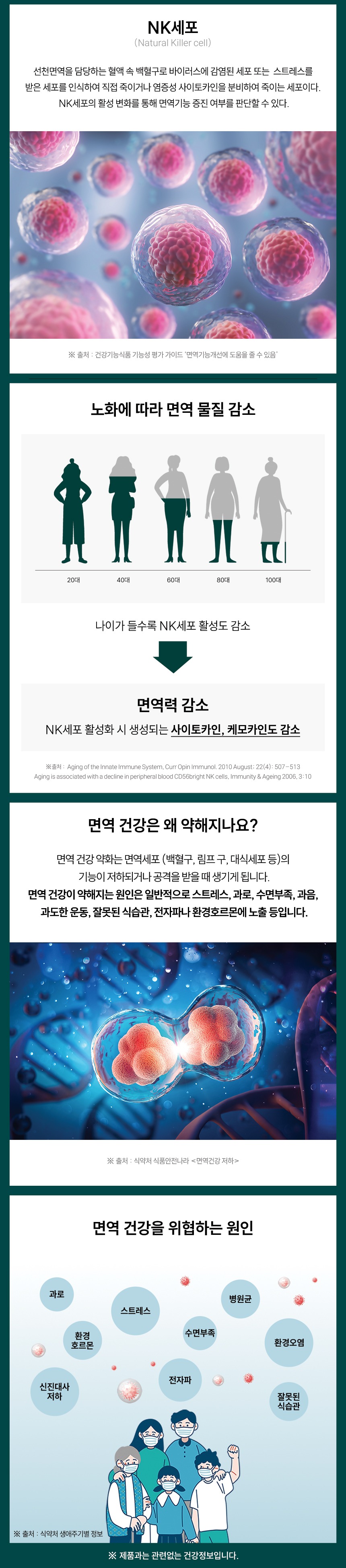 NK세포 노화 면역 물질 감소 면역 건강을 위협하는 원인