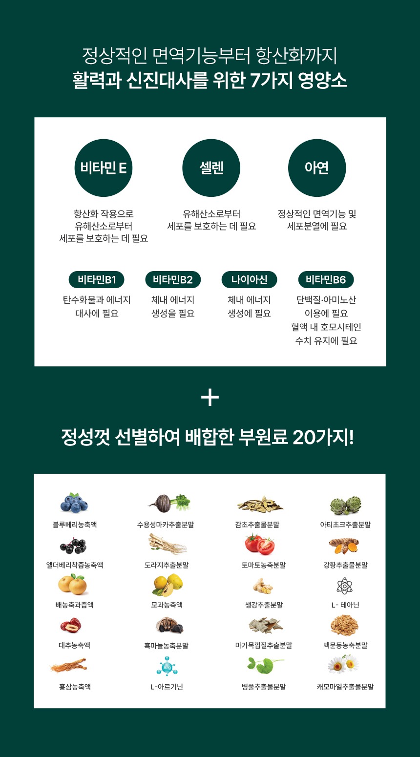 백세청윤 7가지 영양소 부원료 20가지 성분 구성