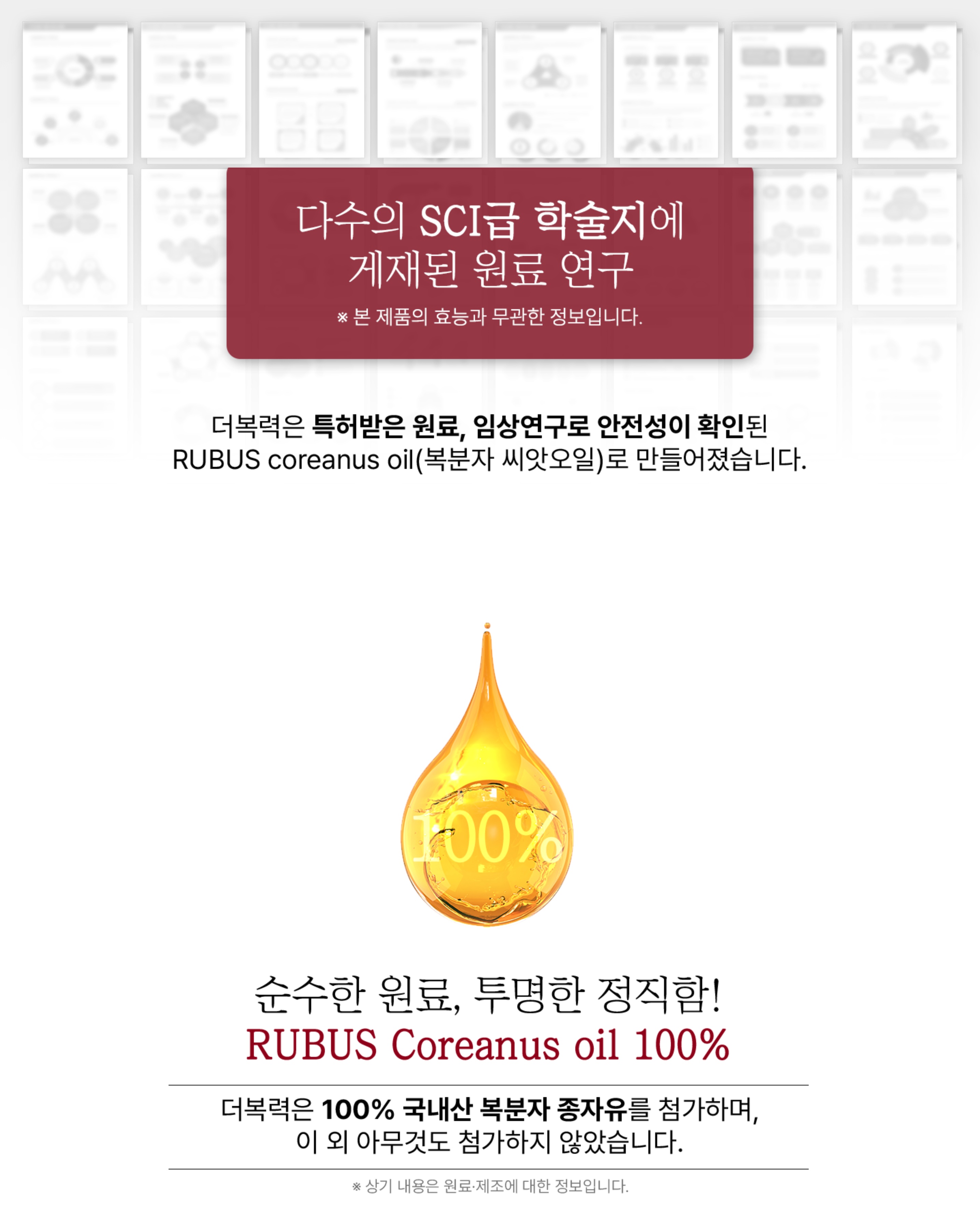 더복력 다수의 SCI급 학술지에 게재된 원료 연구 순수한 원료 RUBUS Coreanus oil 100%